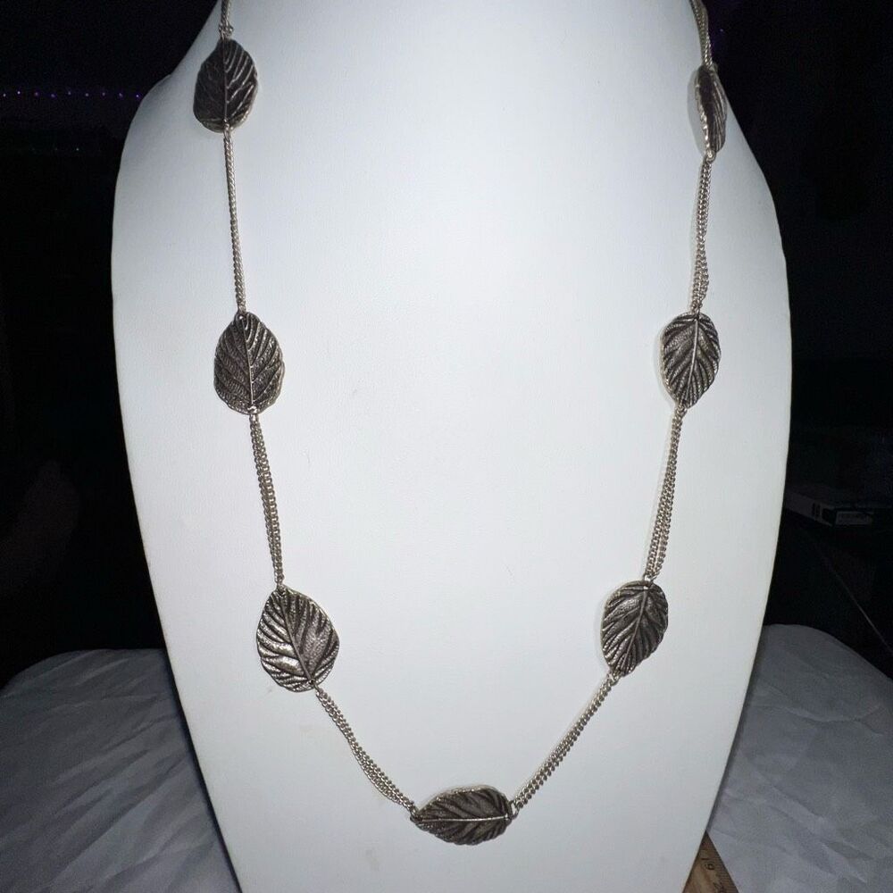 Vintage Burnished Silver Tone Leaf Necklace